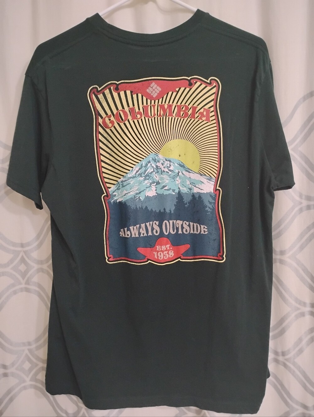 Columbia Dark Green Graphic 'Always Outside' Tee with Multi-Color Mountain Print